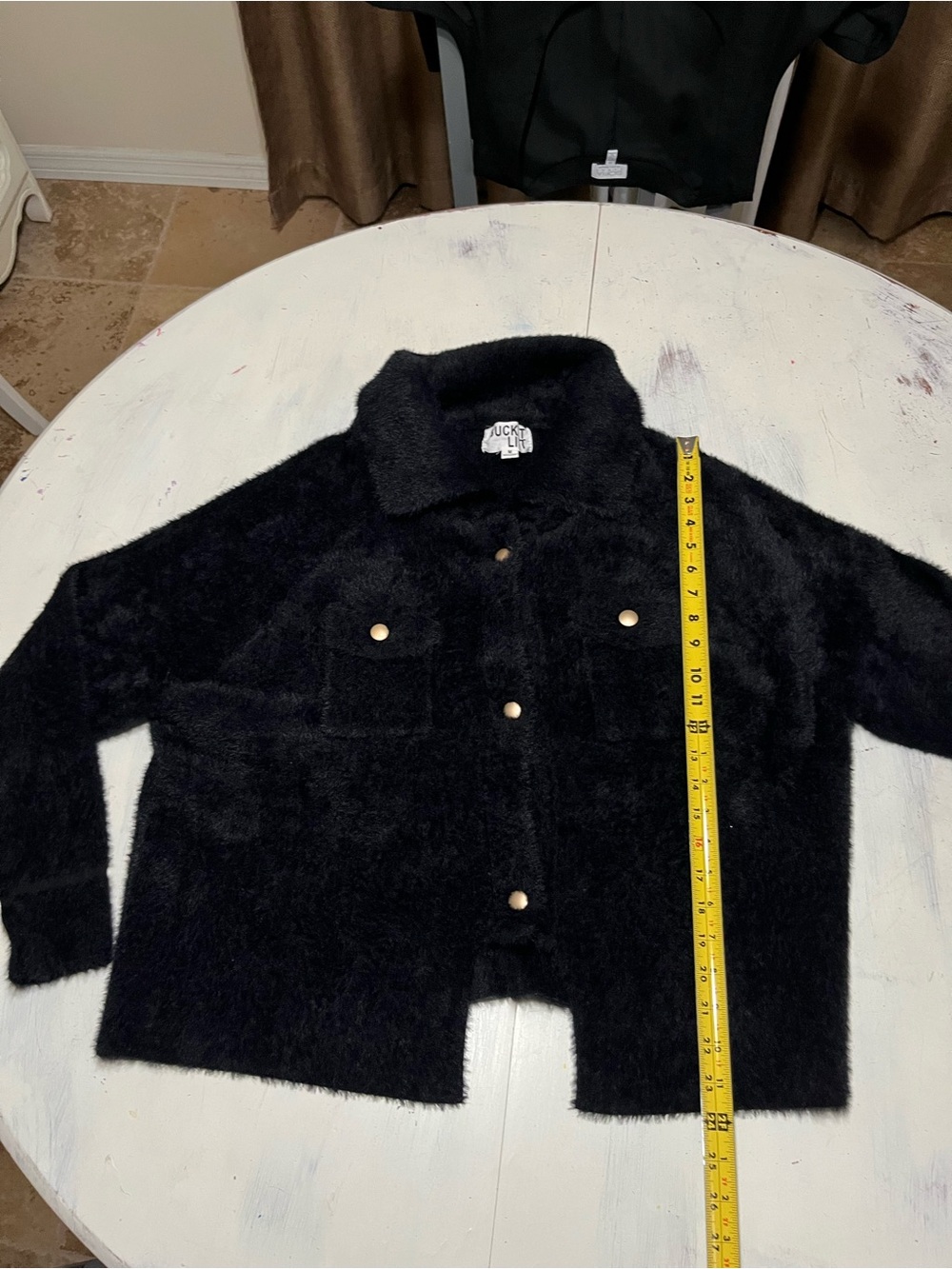 Bucket List Black Fuzzy Plush Soft Snap Front Coat Jacket Sz M - Picture 9 of 11